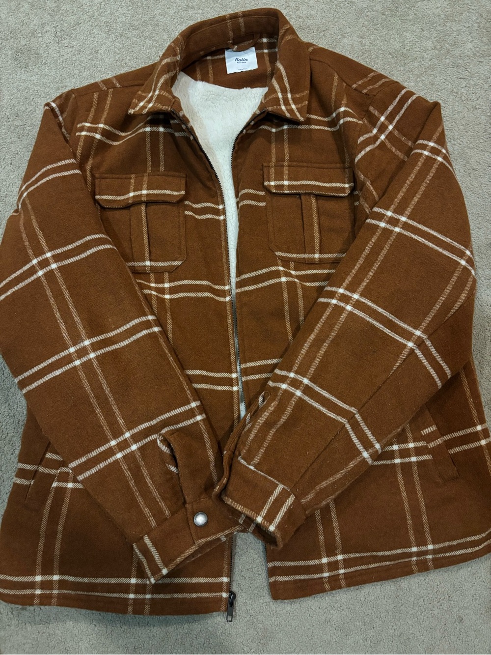 Orange/Brown Katin Plaid Sherpa-Lined Zip Jacket